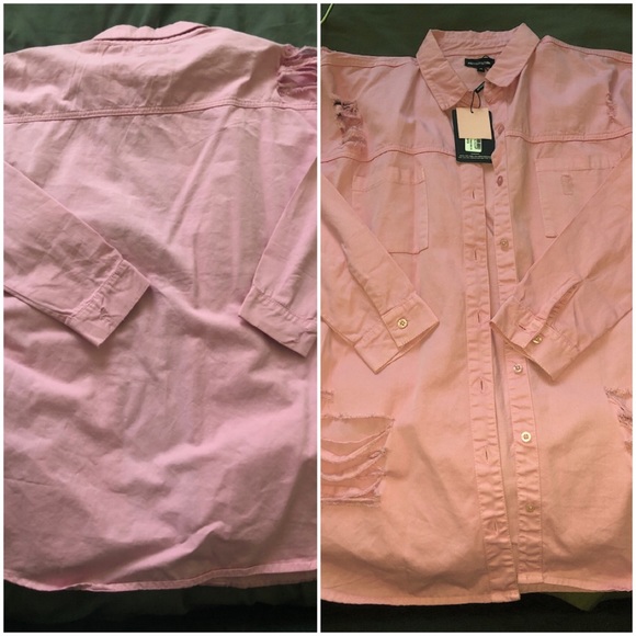 PLT | Pink Oversized Distressed Denim Shirt - Picture 5 of 10